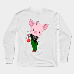 hipster christmas pig Long Sleeve T-Shirt